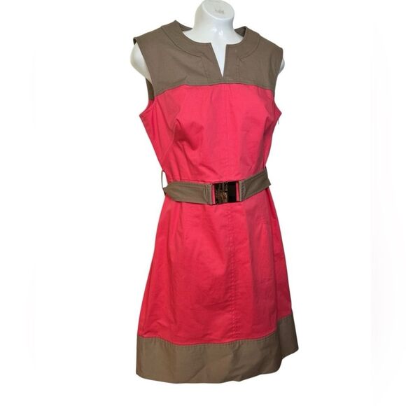 Milly Colorblock Belted Notch Neck Mini Sheath Dress - Picture 2 of 12